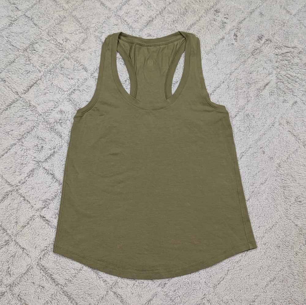 Lululemon Top Womens 2 Green Olive Love Tank Pima Cotton Casual Active Soft